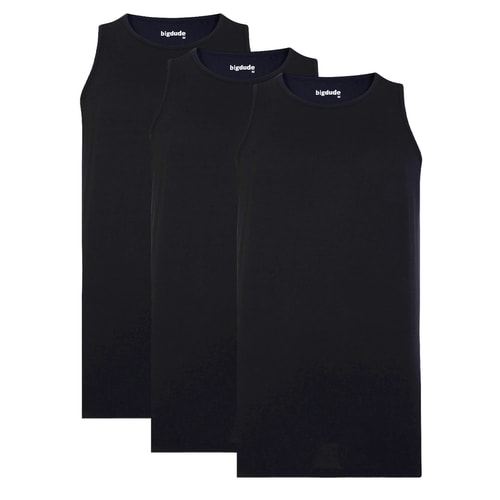 Bigdude 3 Pack Plain Vests Black